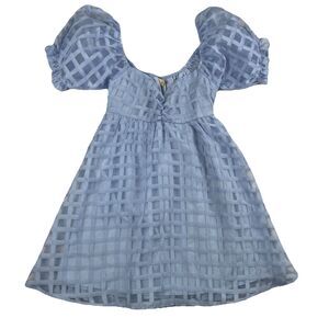 Babydoll Puff Sleeve Mini Dress Light Blue Sheer Princess Fairy Kawaii-S